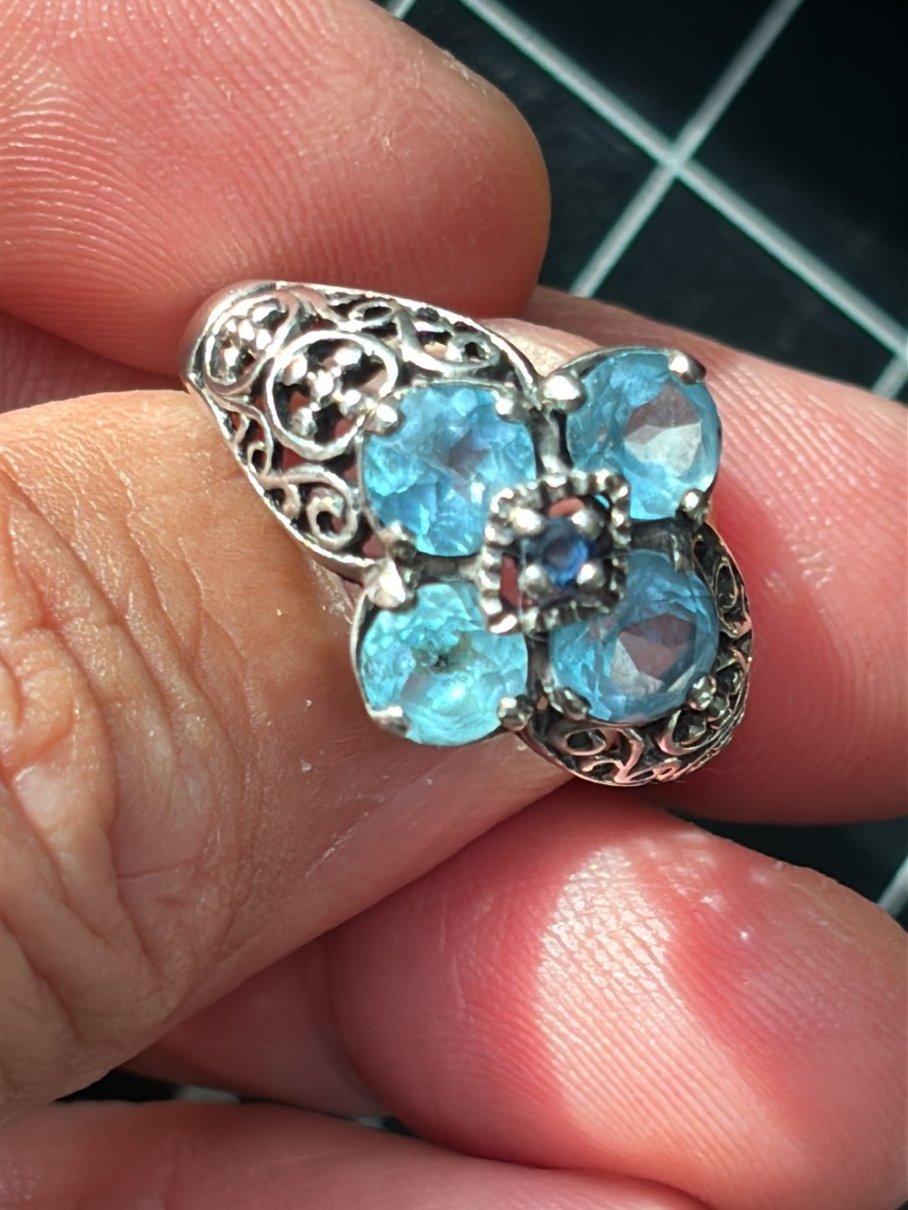 Sterling Silver Blue Topaz and Sapphire Ring
